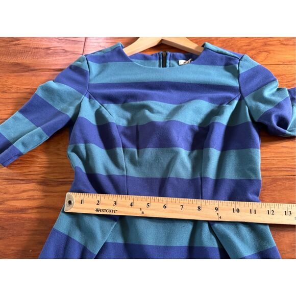 Fossil Blue Rugby Striped Short Sleeve Sheath Dress Crew Neck Back Zip SZ XS - Picture 9 of 12